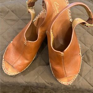 Clarks Tan Leather Espadrille Sandals